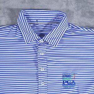 RLX Ralph Lauren Polo‎ Shirt Mens XL Blue White Striped Golf Wicking Patch